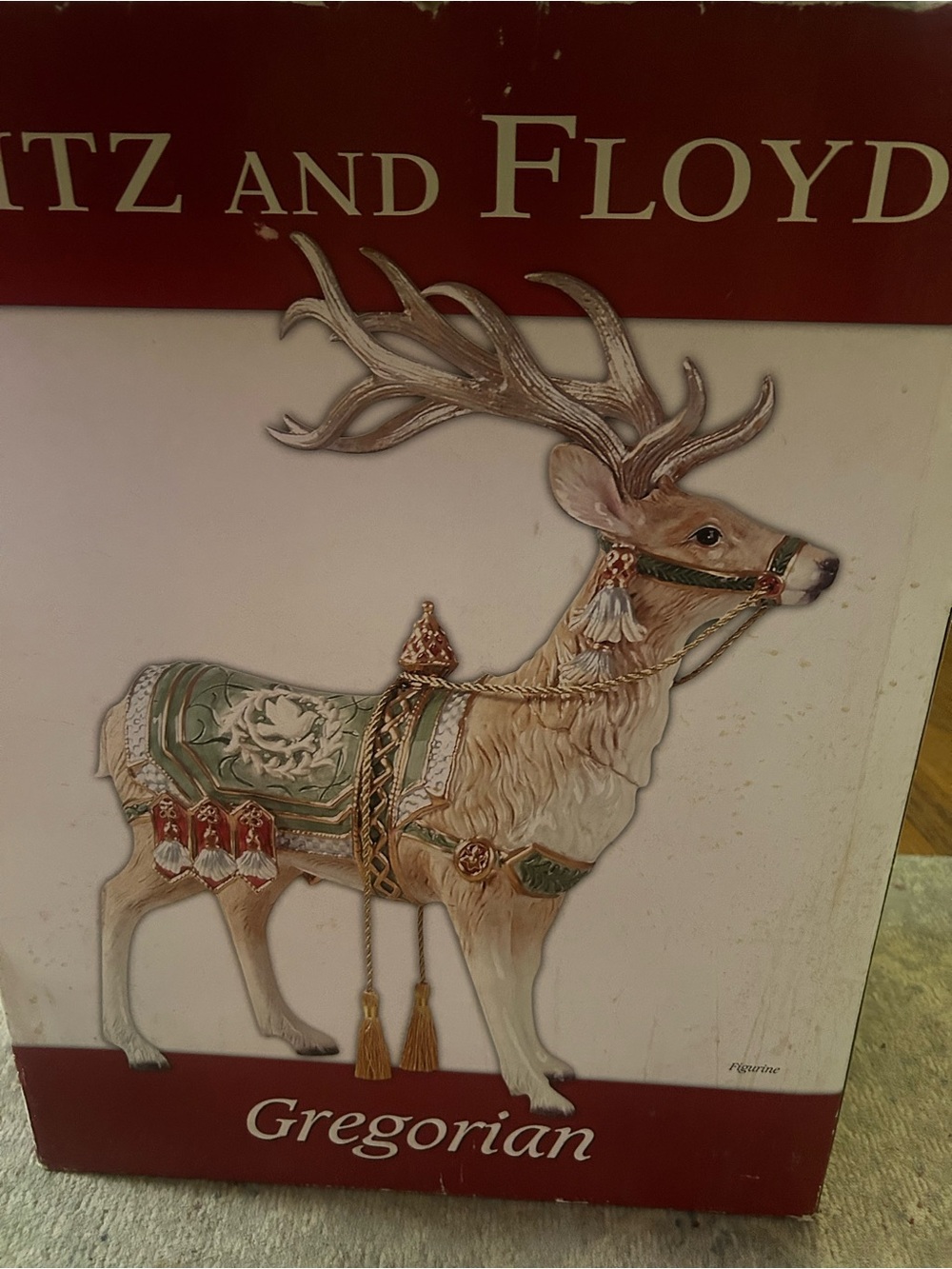 Fitz & Floyd Gregorian Large Christmas Deer Reindeer Figurine 17” w Box Holiday